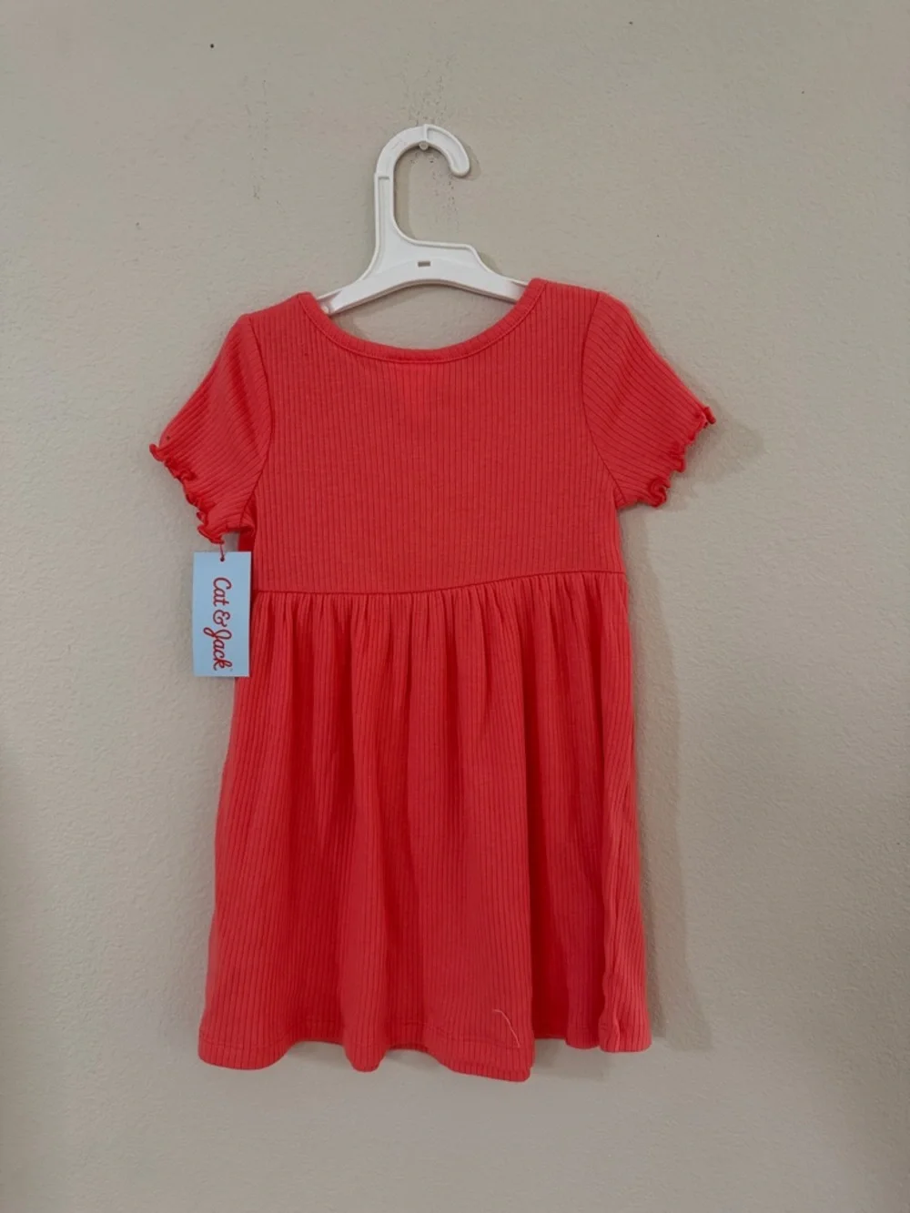 Cat & Jack Coral Ribbed Short-Sleeve Girls Dress